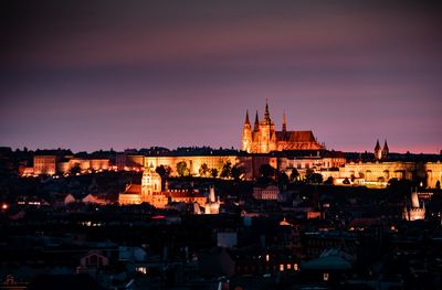 Illuminated buildings in city