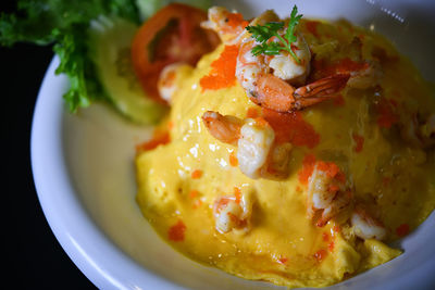 High angle view of meal served in bowl