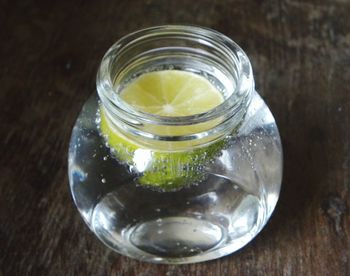 Close-up of drink in jar on table