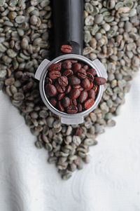 High angle view of coffee beans on table