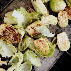 High angle view of grilled brussels sprouts