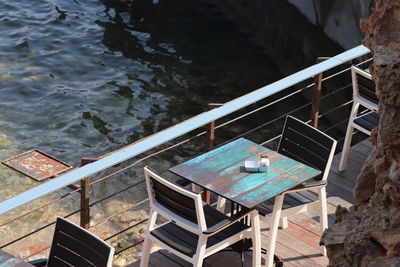 High angle view of swimming pool by lake