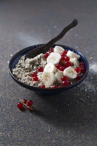 High angle view of breakfast in bowl on table