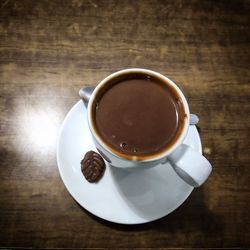 High angle view of coffee on table
