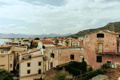 High angle view of townscape against sky