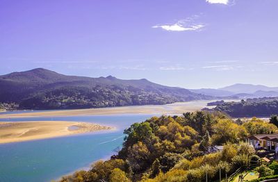 Scenic view of landscape and mountains against sky