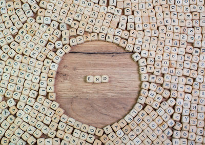 High angle view of wooden letter toy blocks on table