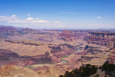 Aerial view of canyon landscape with a river running through it