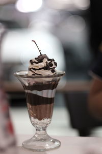 Close-up of ice cream on table