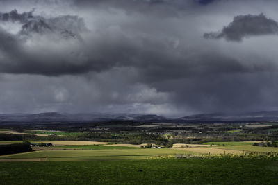 Scenic view of field against cloudy sky