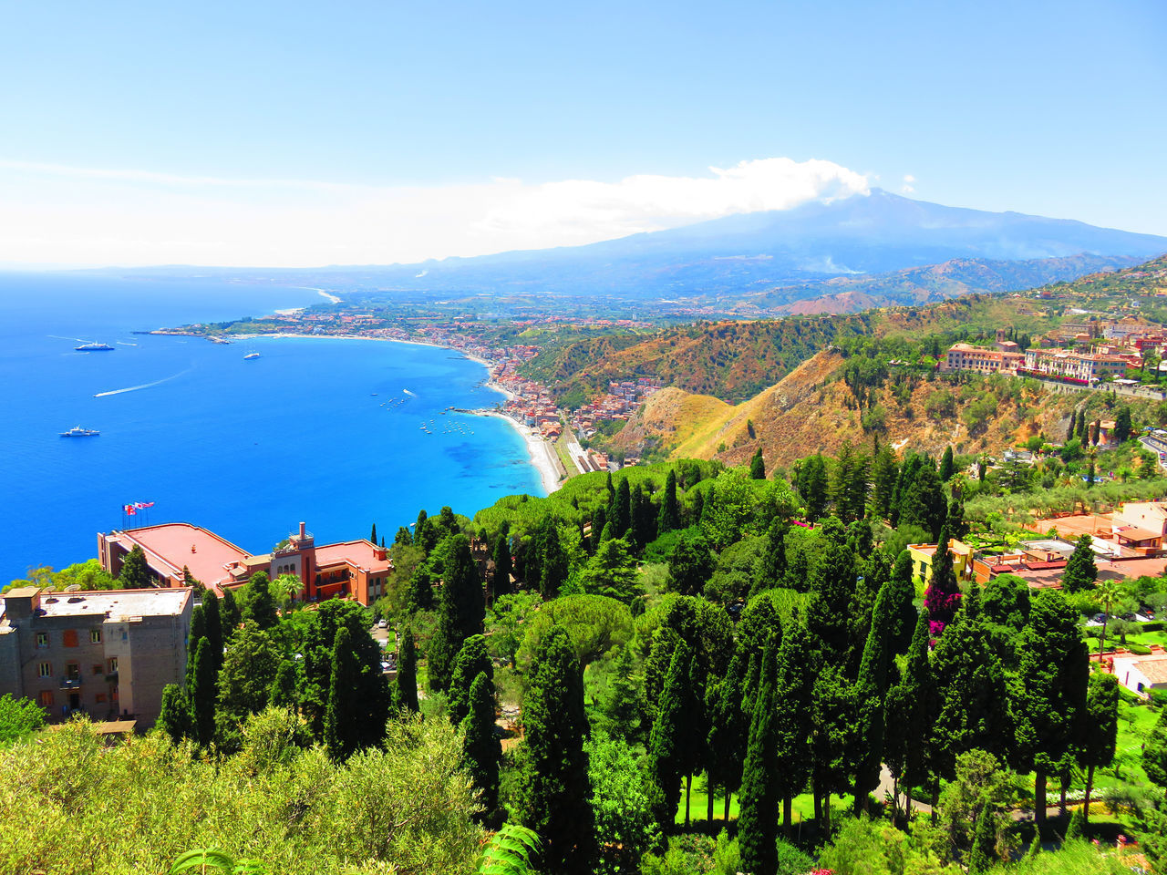 HIGH ANGLE VIEW OF LANDSCAPE AND SEA AGAINST SKY