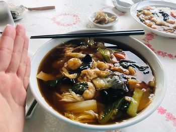 High angle view of person preparing food