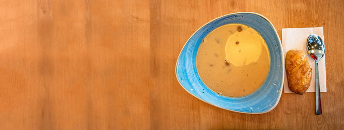 Directly above shot of soup on table