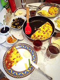 High angle view of food on table