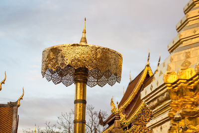 Low angle view of pagoda against sky