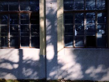 Reflection of building in window