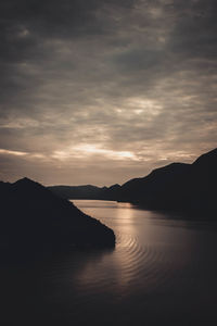 Scenic view of lake against sky during sunset