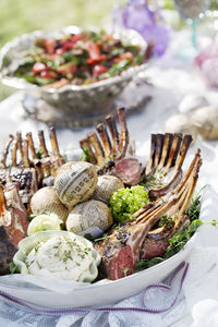 High angle view of food in plate on table