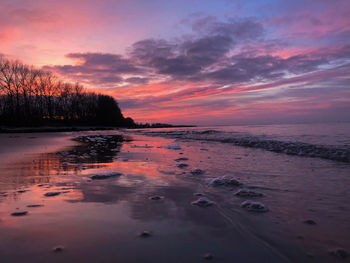 Scenic view of lake against sky during sunset