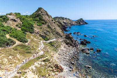 Scenic view of sea against clear sky