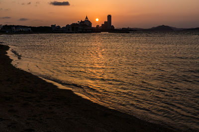 Scenic view of sea against sky during sunset