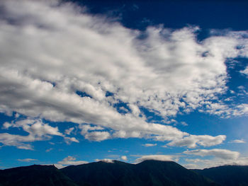 Low angle view of silhouette mountain against sky