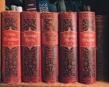 Close-up of books on shelf