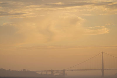 Scenic view of suspension bridge against sky during sunset