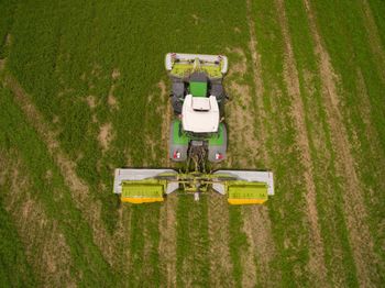 High angle view of tractor on field