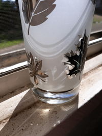 High angle view of drink on table