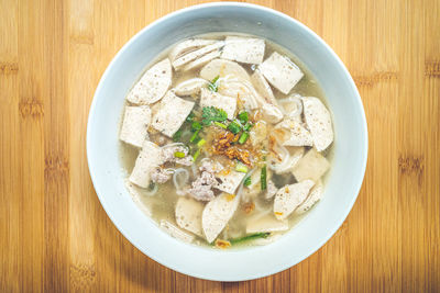 High angle view of food in bowl on table