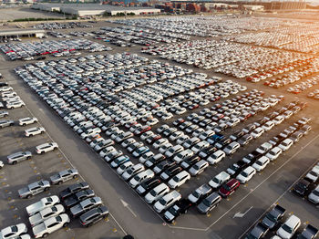 High angle view of cars in parking lot