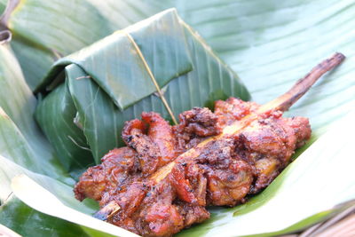 High angle view of chopped meat on plate