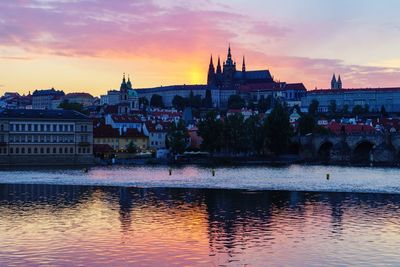 View of buildings at waterfront against cloudy sky