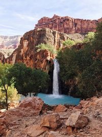 Scenic view of waterfall