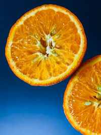 Close-up of orange slices against black background