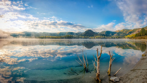 Scenic view of lake against sky