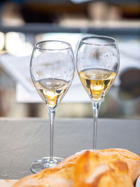 Close-up of wineglass on table