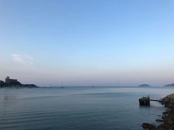 Scenic view of sea against sky at sunset