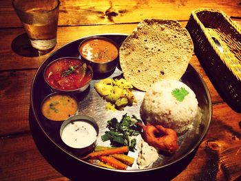 Close-up of food served on table