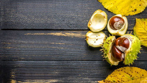 High angle view of fruits on table