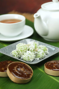 Close-up of tea served on table