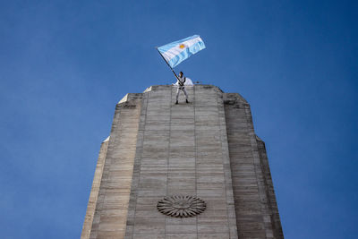 Low angle view of built structure against clear blue sky