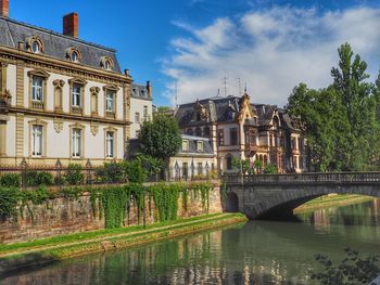 Reflection of buildings and trees in water