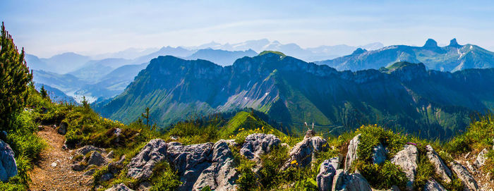 Scenic view of mountain range against sky