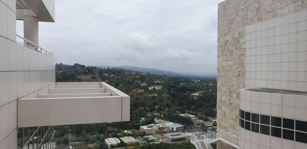 High angle view of buildings against sky