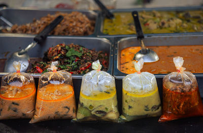 High angle view of food for sale