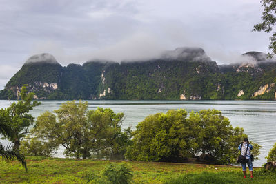 Beautiful view of krabi montains and sea. view from the viewpoint at aoleuk, krabi, thailand.