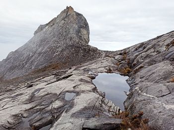 Low angle view of rock formations against sky