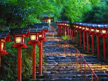 Illuminated lanterns in row